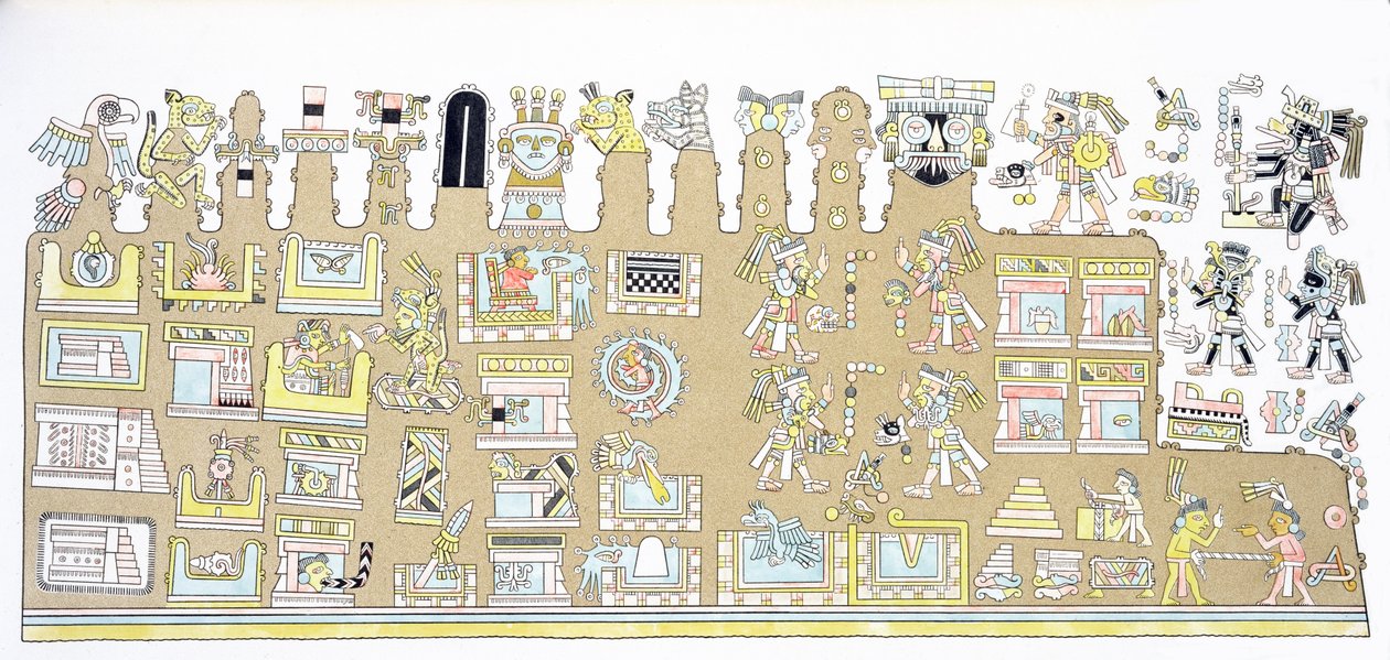 Meksikanske hieroglyfer, fra 'Vues des Cordillieres et Monumens des Peuples Indigenes de l'Amerique' av Alexander de Humboldt (1769-1859) og Aime Bonpland (1773-1858), utgitt 1810 av Baron Friedrich Alexander von Humboldt