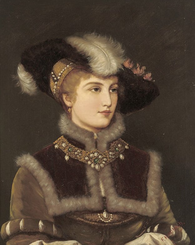 Portrett av en ung dame i pelshatt av Friedrich August von Kaulbach
