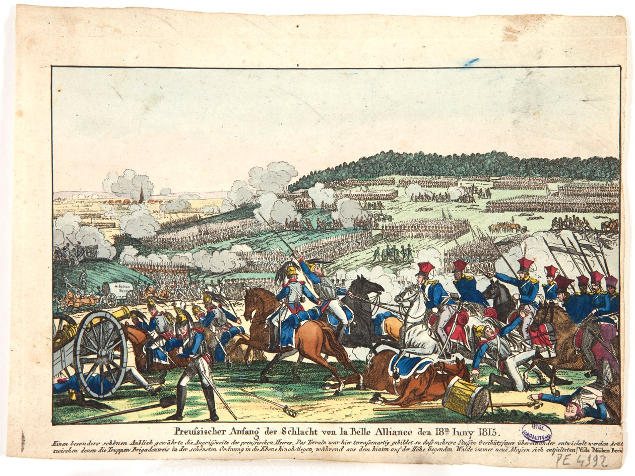 Starten på slaget ved Waterloo, den prøyssiske siden, 18. juni 1815, 1815 av Friedrich Campe