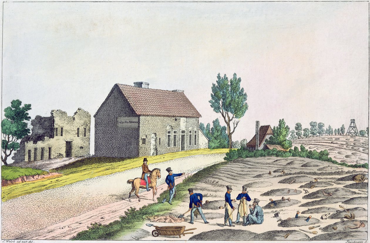 Belle Alliance Farm etter slaget ved Waterloo, 18. juni 1815 av Friedrich Fleischmann