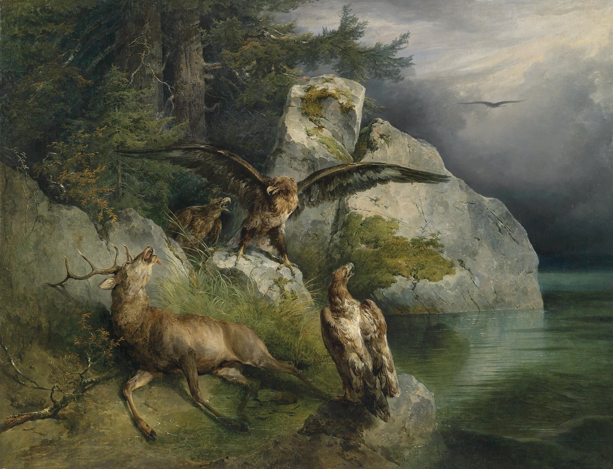 Ørn og døende hjort av Friedrich Gauermann