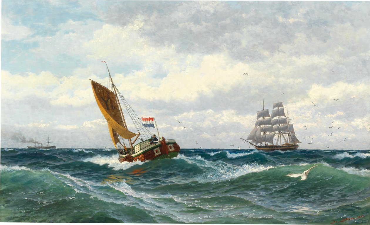 Fiskebåter Møte på det åpne havet av Friedrich Ludwig Christian Sturm
