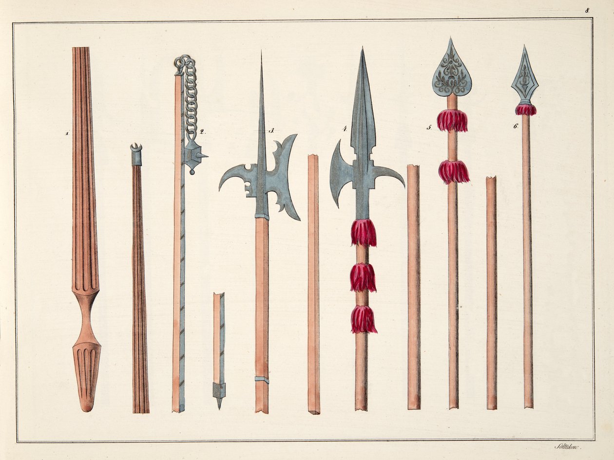 Lanser, spyd, hellebarder og partisaner, tallerken fra 'A History of the Development and Customs of Chivalry', av Dr. Franz Kottenkamp, utgitt av Carl Hoffmann, 1842 av Friedrich Martin von Reibisch