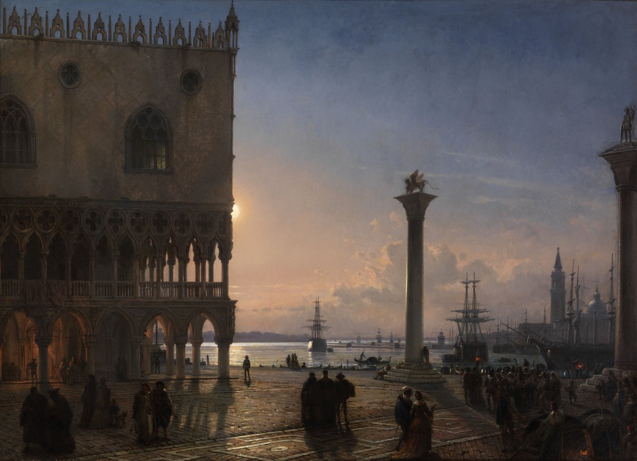 Et måneskinnsutsikt over Piazza San Marco mot San Giorgio Maggiore av Friedrich Nerly