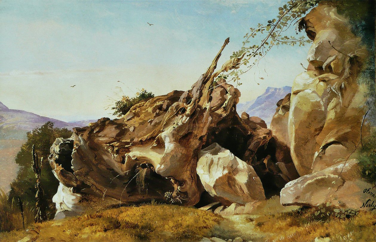 Studie av bergarter og røtter i nærheten av Olevano av Friedrich Nerly