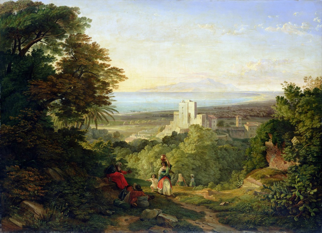 Utsikt over Terracina og Monte Circeo, 1833 av Friedrich Nerly