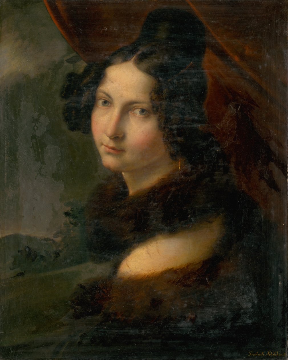 Portrett av en ung dame i en pelskrage av Friedrich Schilcher