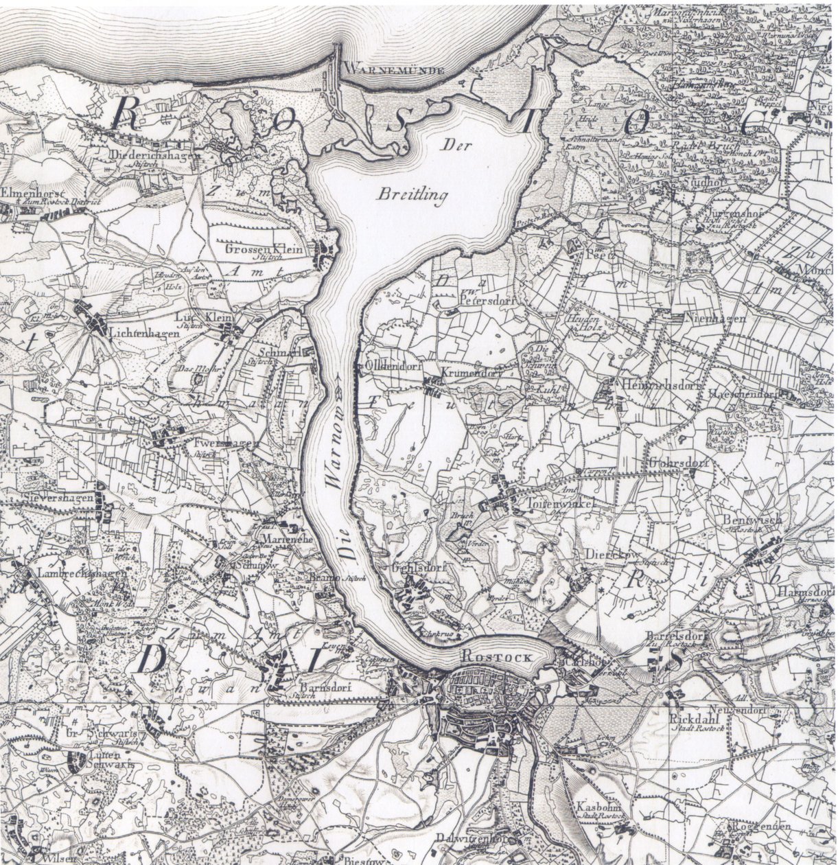 Kart over Rostock 1788 av Friedrich Wilhelm Karl von Schmettau