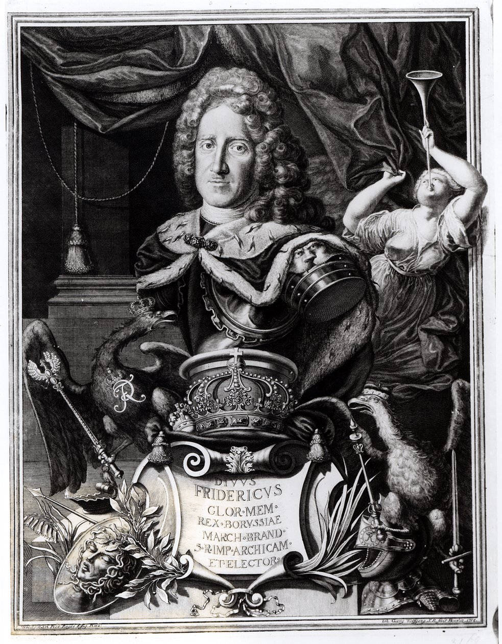 Portrett av Frederick William I (1688-1740), konge av Preussen, gravert av Georg Andreas Wolfgang (1703-45), 1718 av Friedrich Wilhelm Weidemann
