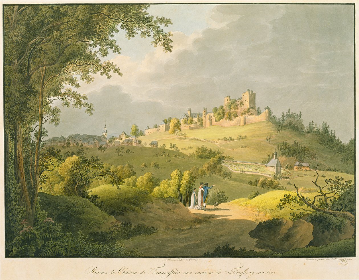 Frauensteins ruin (gravering med wc) av Friedrich or Johann Friedrich Wizani