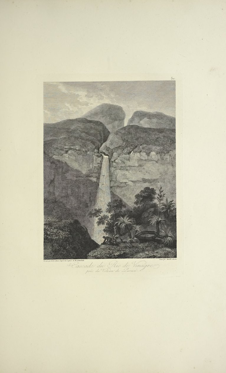 Falls of the Rio de Vinagre, nær Volcano of Purace, tegnet av Koch, gravert av Arnold, illustrasjon fra 