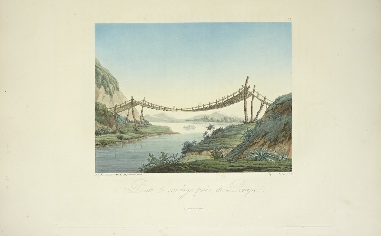 Rope Bridge nær Penipe, tegnet av Marchais, gravert av Bouquet, illustrasjon fra 