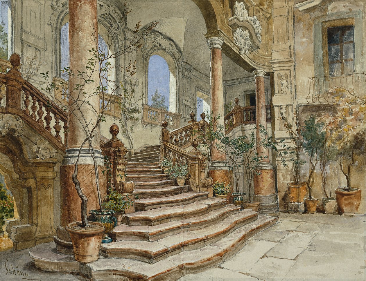Marmortreppen Palazzo Bonagia i Palermo av Friedrich Alois Schönn