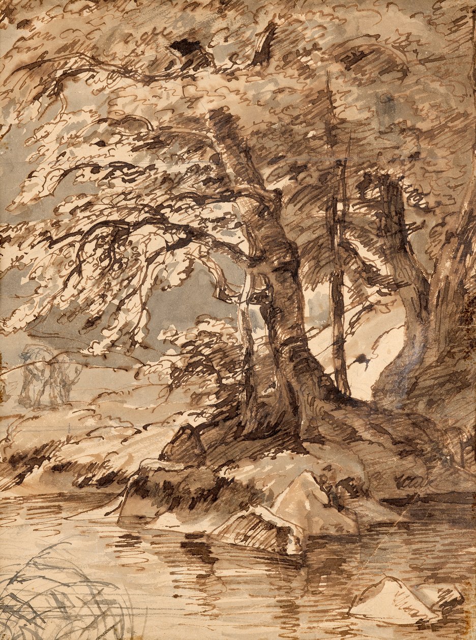 trestudie av Friedrich August Mathias Gauermann