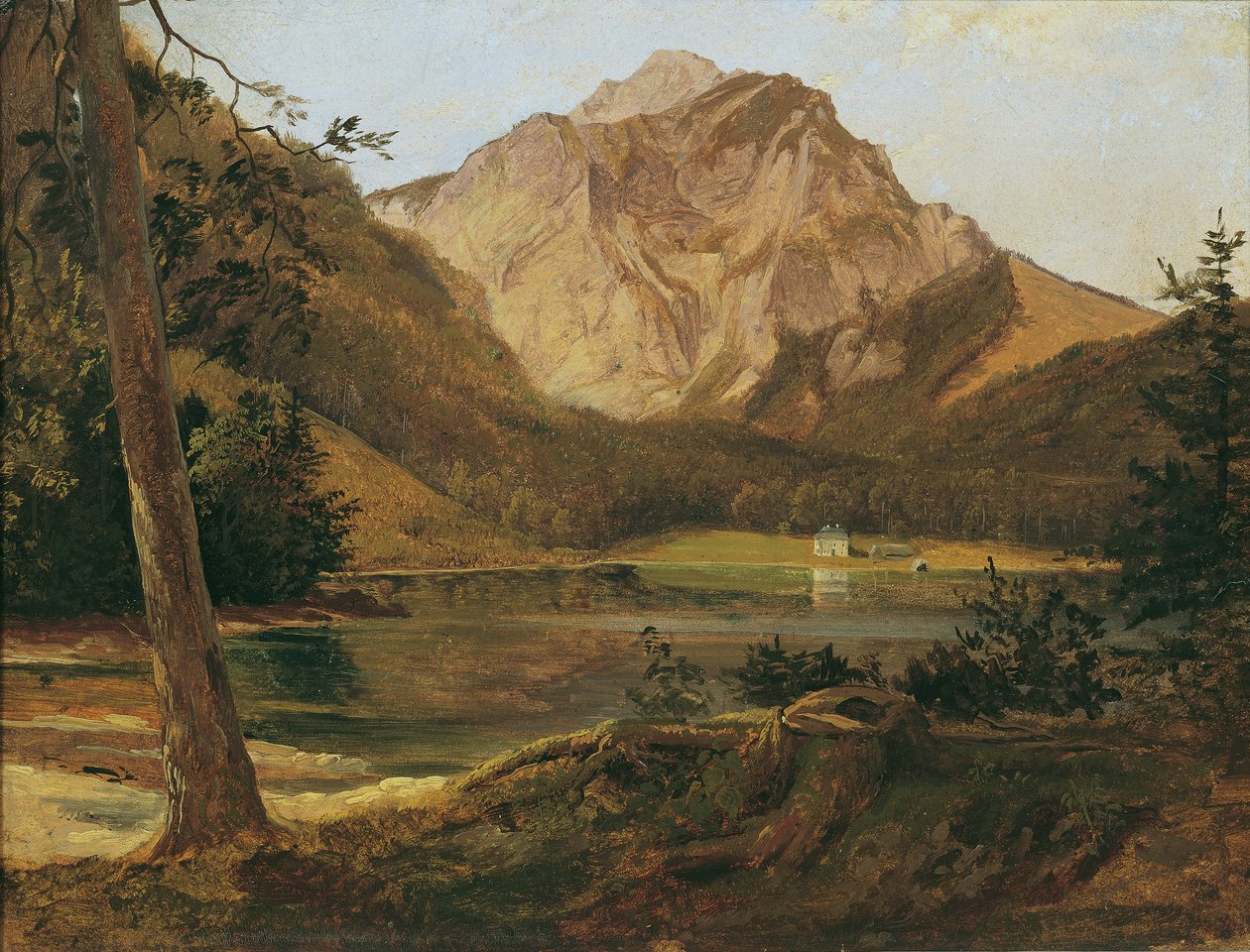 Den fremre Langbathsee med Höllengebirge av Friedrich August Mathias Gauermann