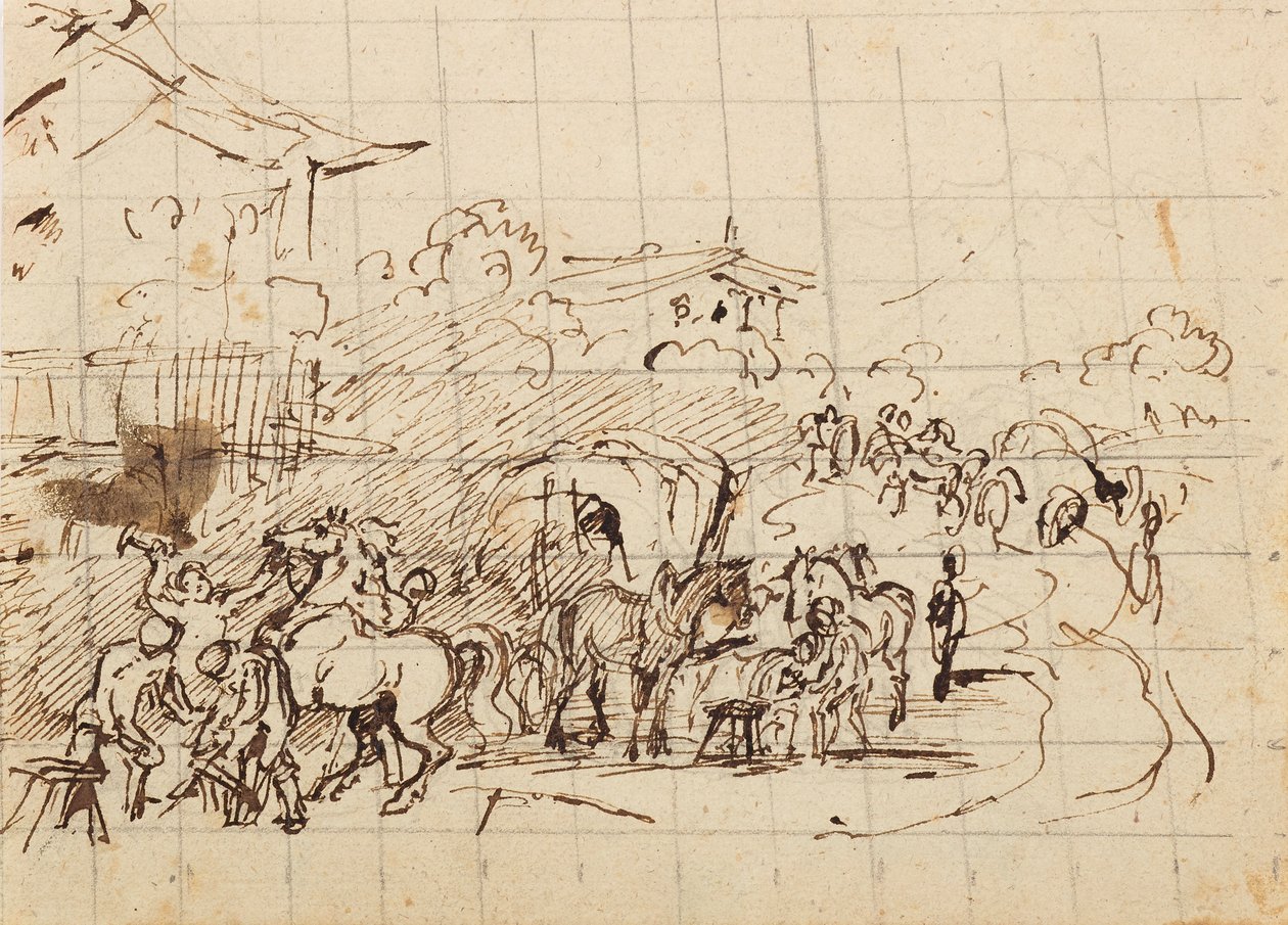 Hester foran en smie av Friedrich August Mathias Gauermann