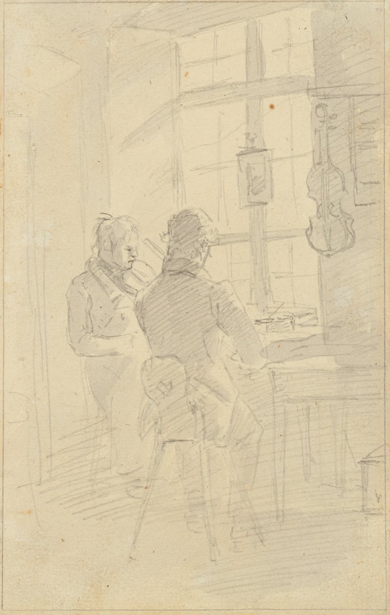 To menn som spiller fiolin av Friedrich August Mathias Gauermann
