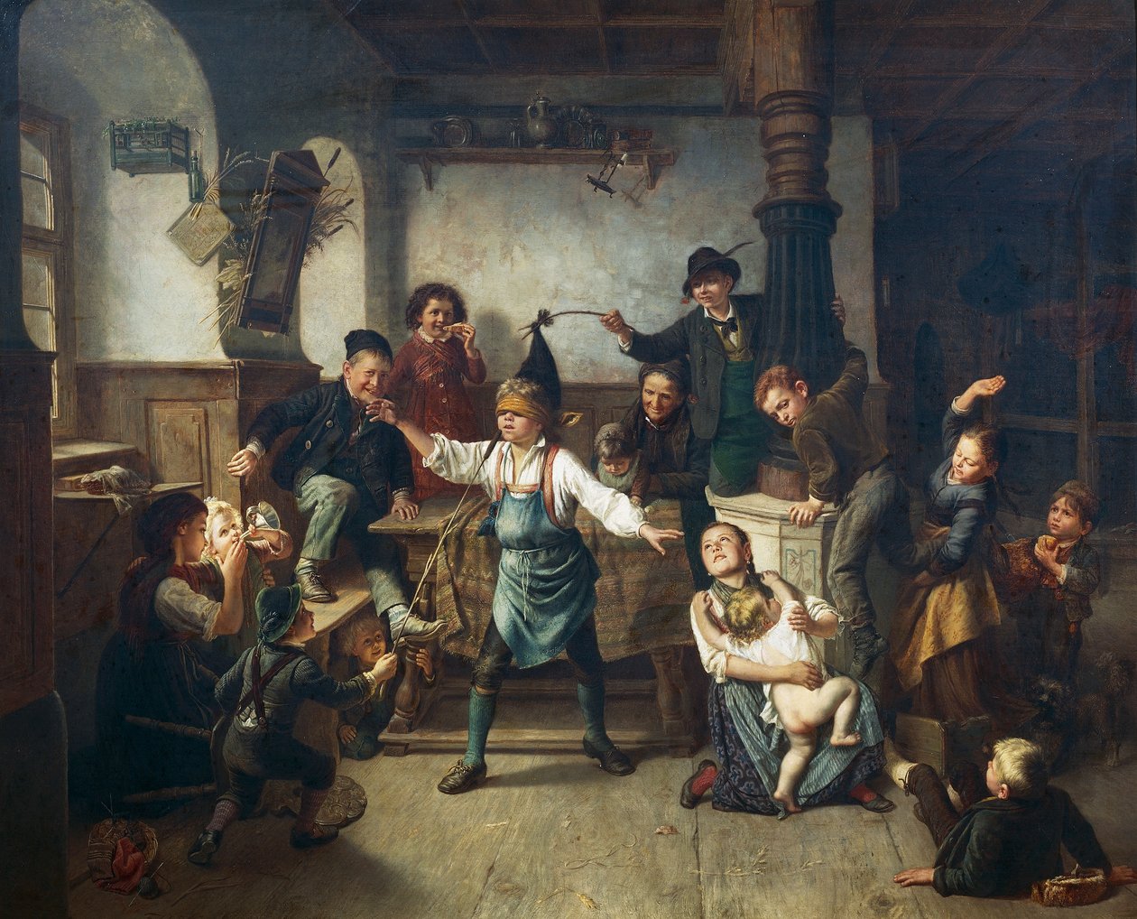 Barn som spiller blindmanns bløff, ca 1860, av Friedrich Carl Hoesch (1836-1888), olje på lerret, Tyskland av Friedrich Carl Hoesch