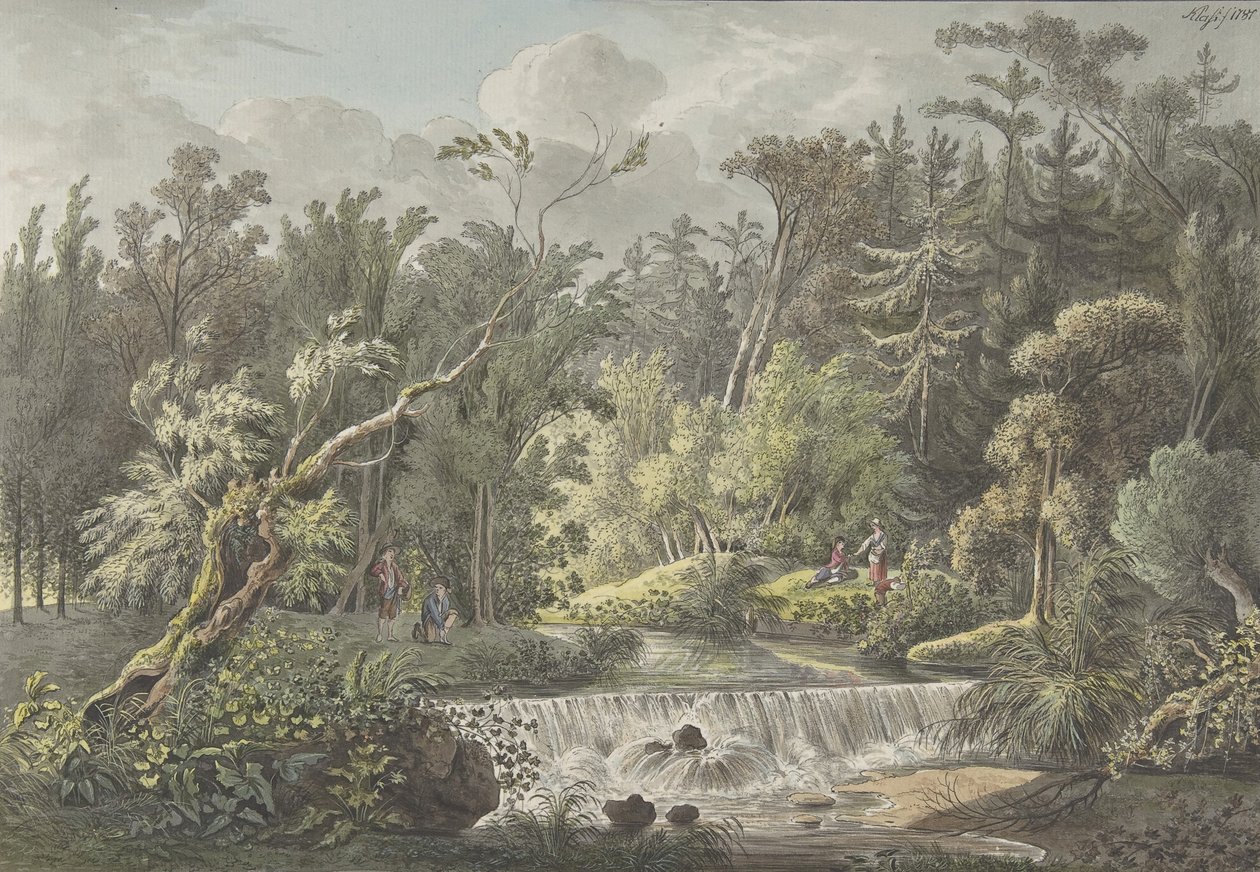 Landskap med foss, slutten av 1700-begynnelsen av 1800-tallet. av Friedrich Christian Klass