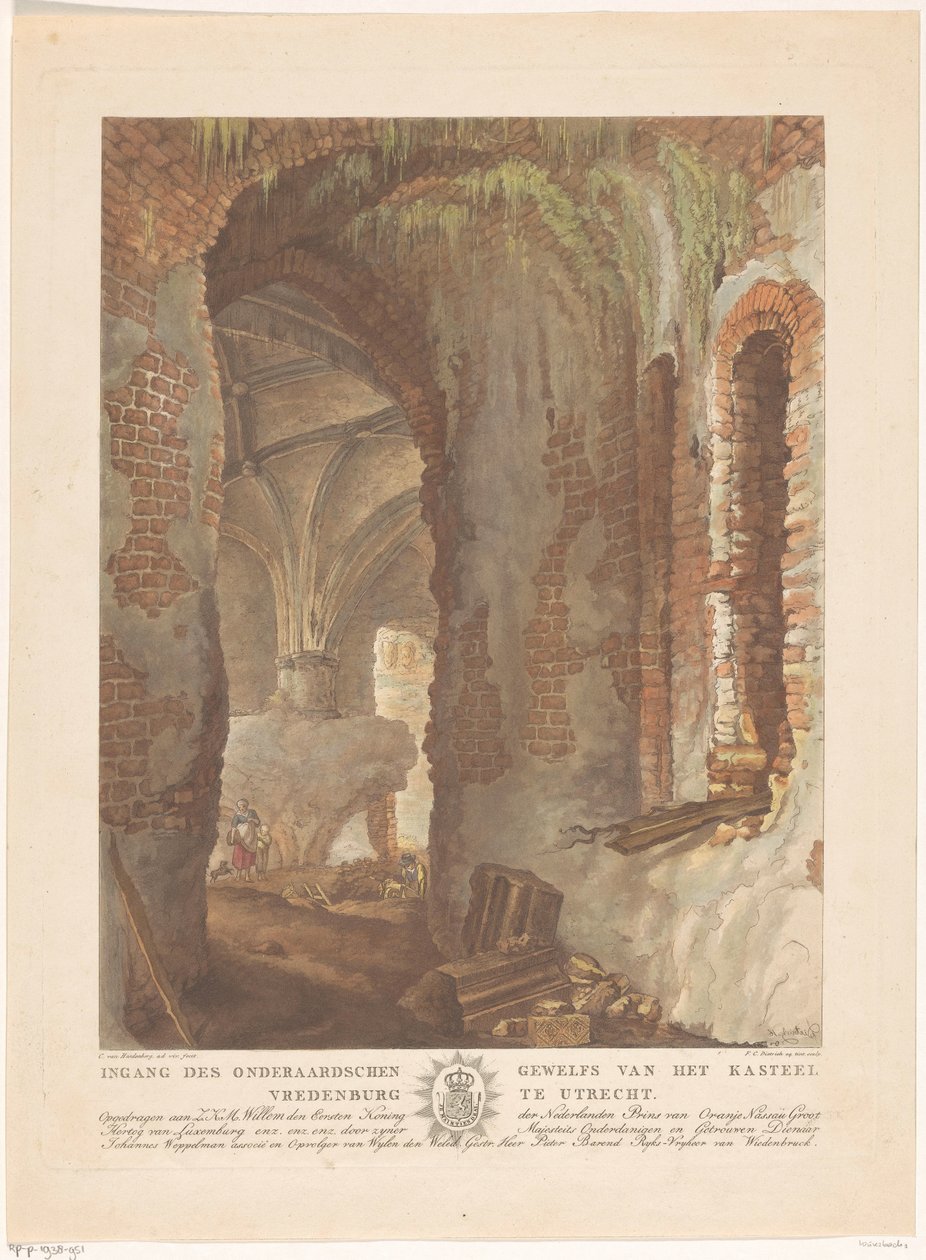 Utsikt over det underjordiske hvelvet til Vredenburg slott i Utrecht av Friedrich Christoph Dietrich