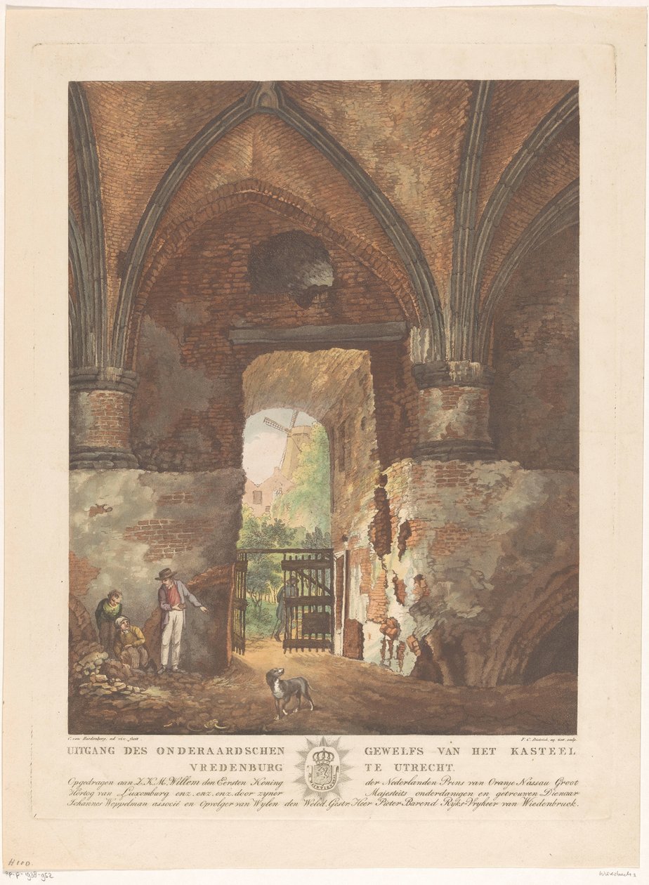 Utsikt fra det underjordiske hvelvet til Vredenburg slott i Utrecht av Friedrich Christoph Dietrich