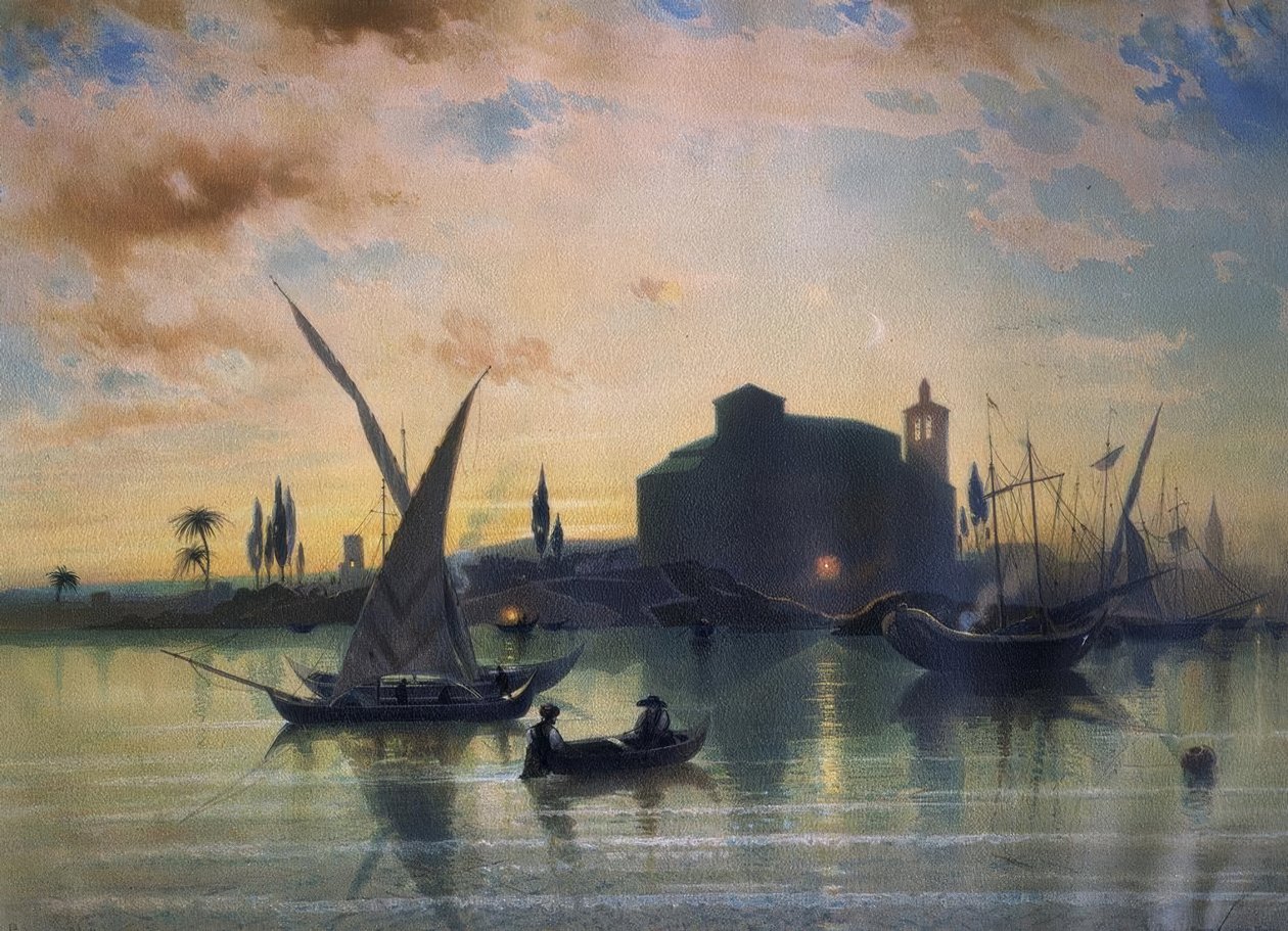 SPANIA - UTSIKT OVER SEVILLE - EL GUADALQUIVIR - 1867 av Friedrich Eibner