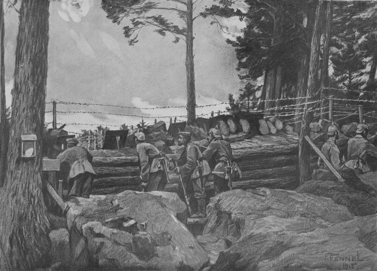 1. verdenskrig: Tyske soldater kjemper i Vogesene av Friedrich Fennel