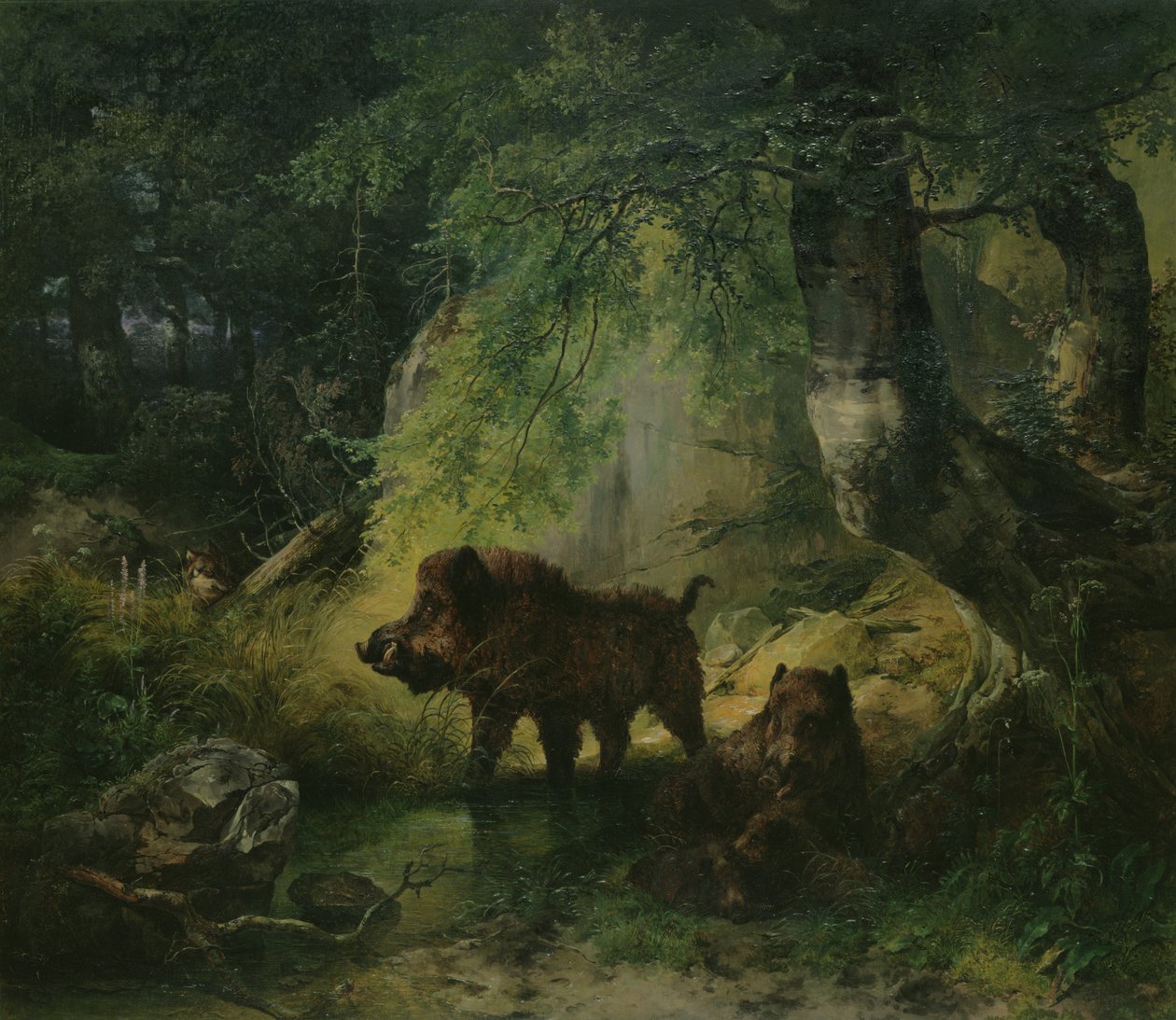 Villsvin og ulv av Friedrich Gauermann