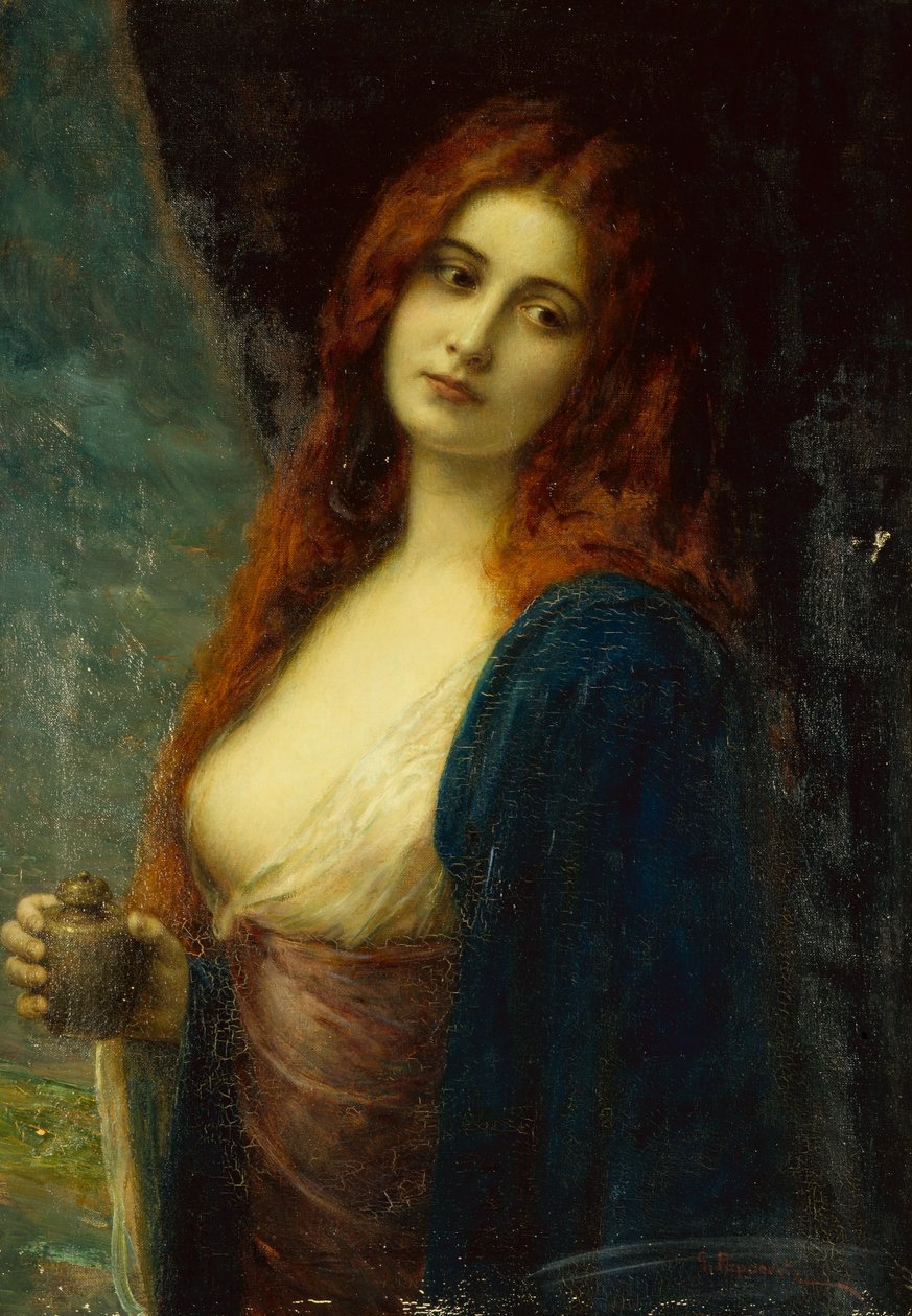 En ung jente (olje på lerret) av Friedrich Georg Papperitz