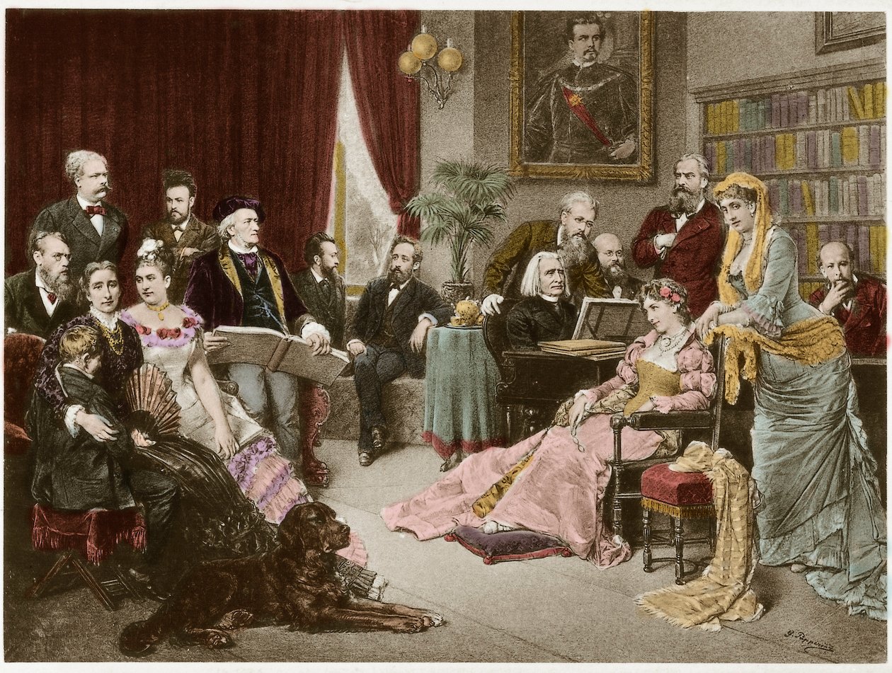 Richard Wagner og Liszt i Bayreuth med Cosima og Siegfried - etter Fritz Georg Papperitz av Friedrich Georg Papperitz