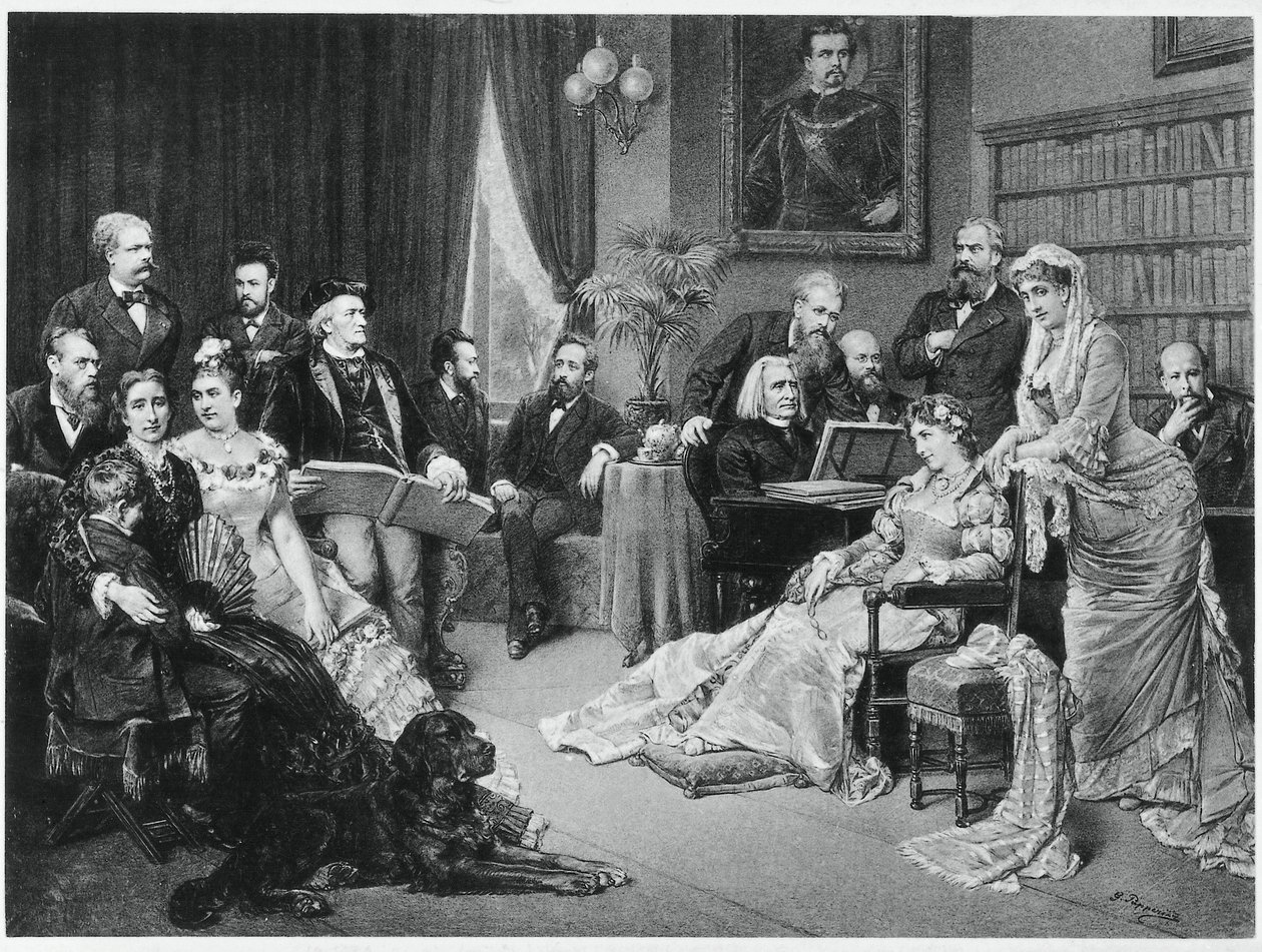 Richard Wagner og Liszt i Bayreuth med Cosima og Siegfried - etter Fritz Georg Papperitz av Friedrich Georg Papperitz
