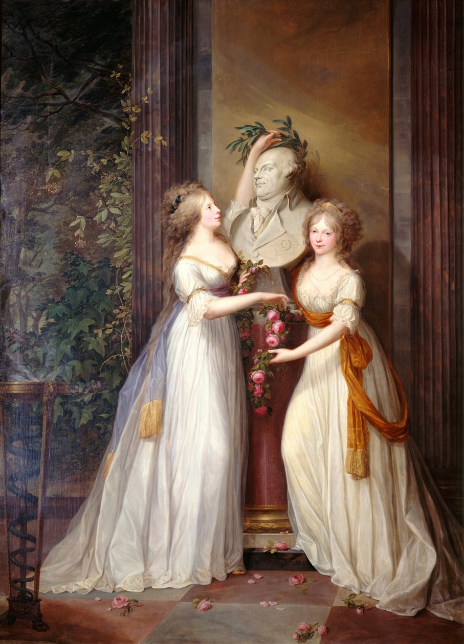 Prinsessene Louise og Frederica av Preussen kronet bysten av Frederick William II, 1795. av Friedrich Georg Weitsch