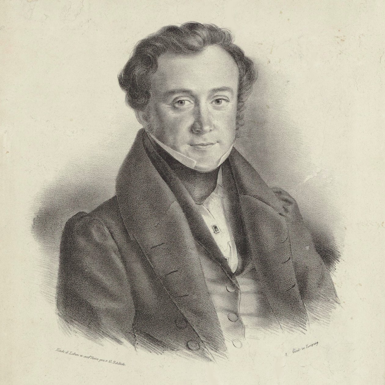 Portrett av komponisten Johann Wenzel Kalliwoda 1801-1866. av Friedrich Gustav Schlick