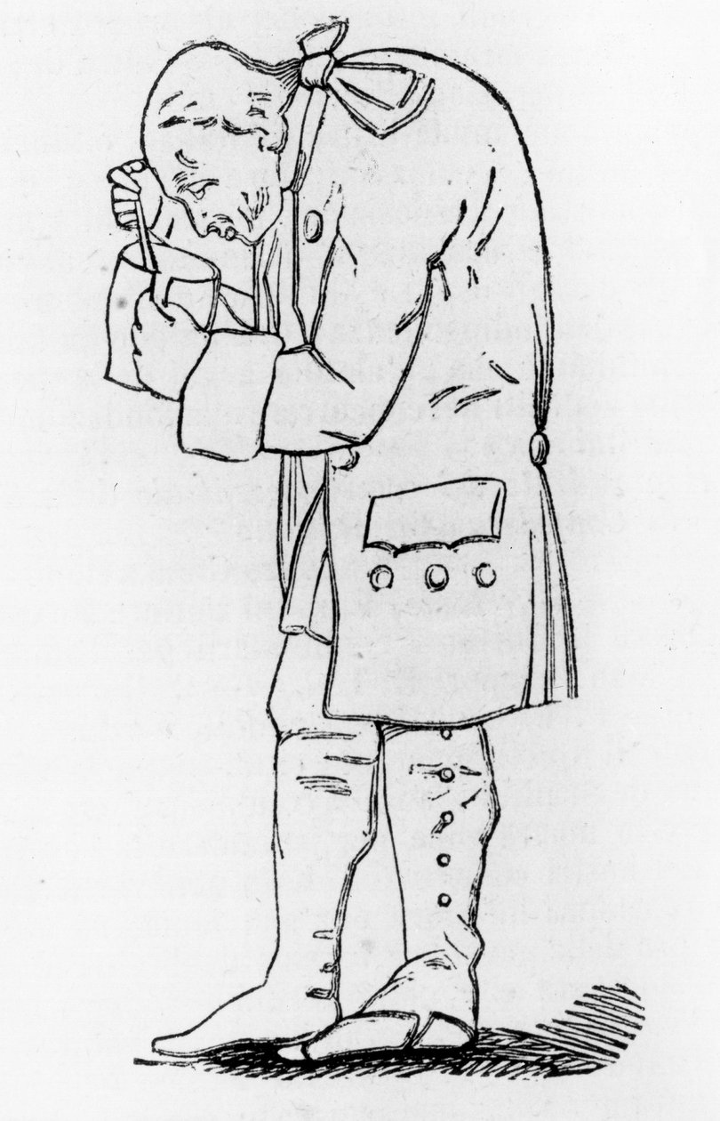 Emmanuel Kant (1724-1804), tysk filosof, holder en krukke med sennep, Dignage Hagemann. av Friedrich Hagemann