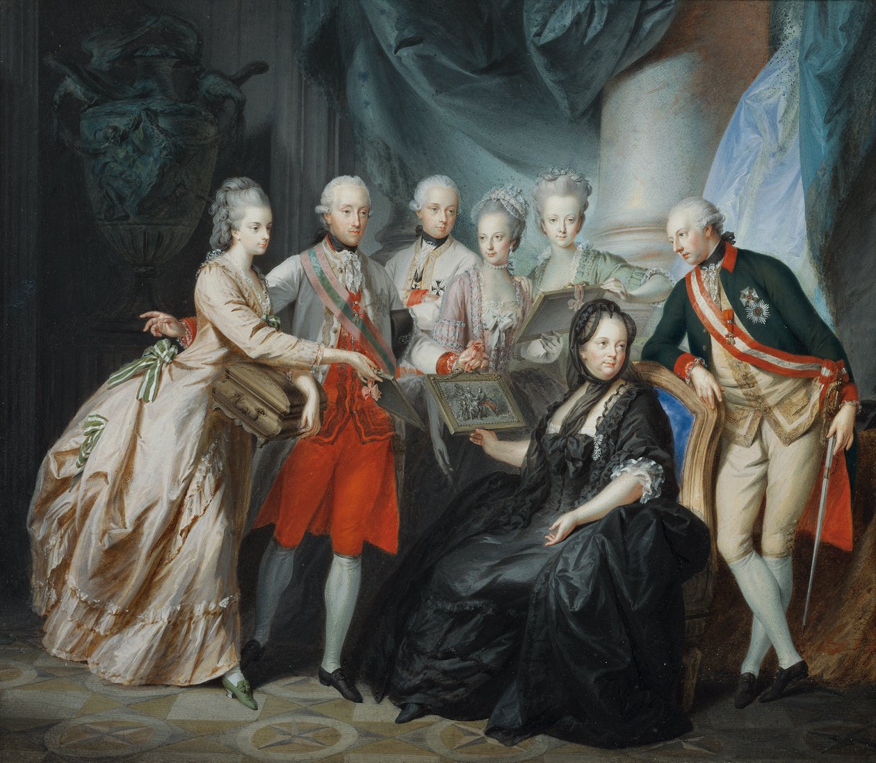 Erkehertuginne Marie Christine og hertug Albert av Sachsen Teschen presenterer familien bilder av sine slektninger i Italia av Friedrich Heinrich Fuger