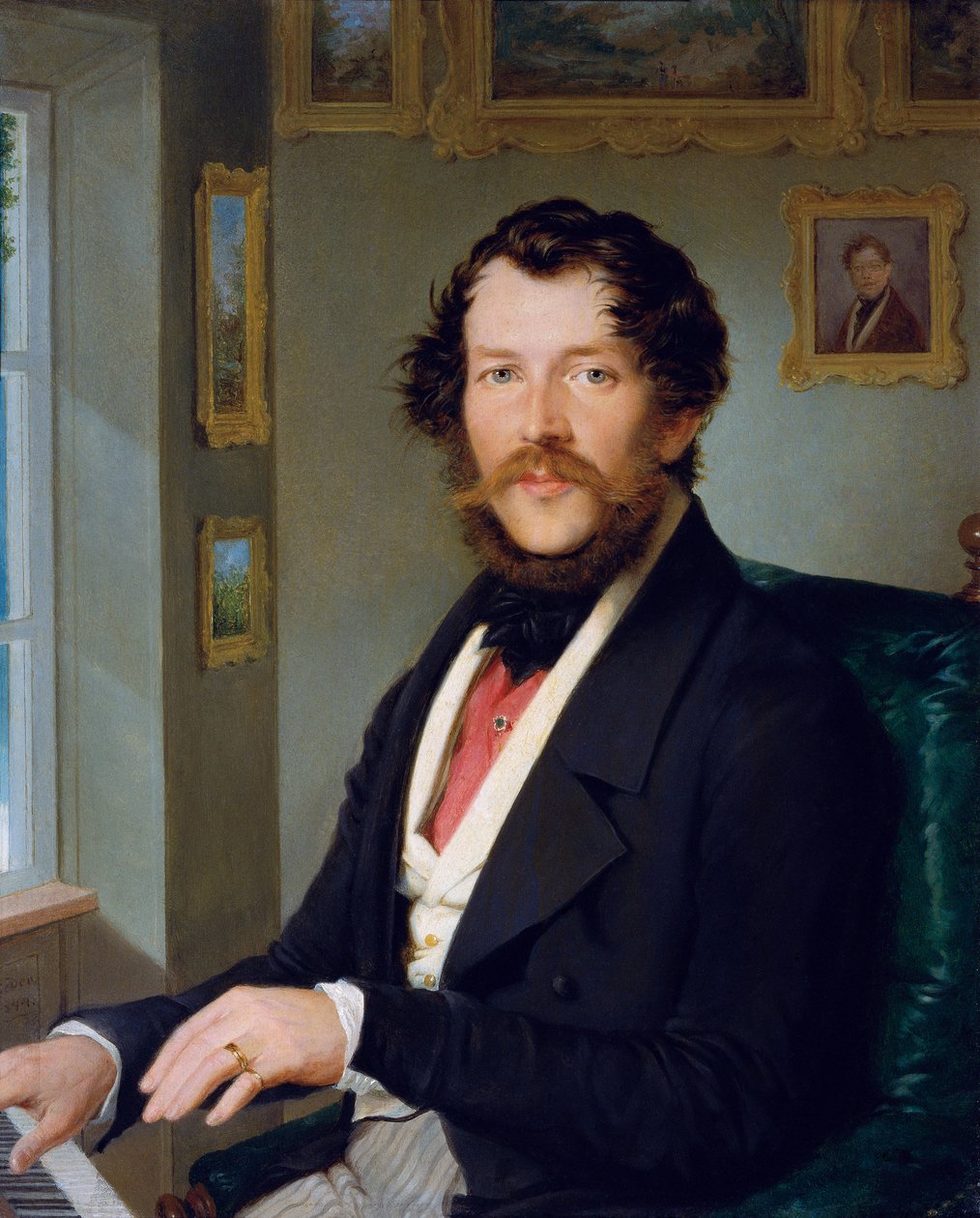 Portrett av en gentleman foran pianoet av Friedrich Johann Gottlieb Lieder