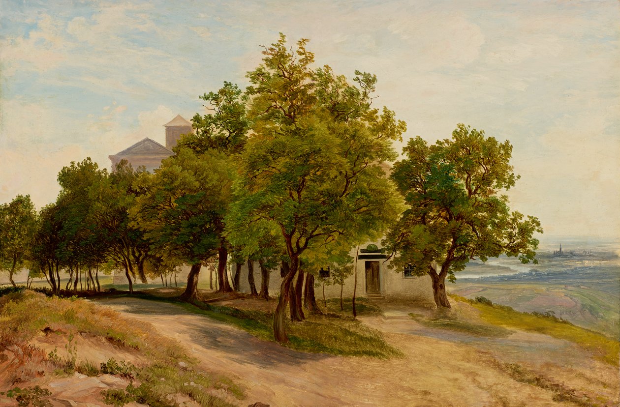 Gruppe med trær på Kahlenberg med utsikt over Wien av Friedrich Loos