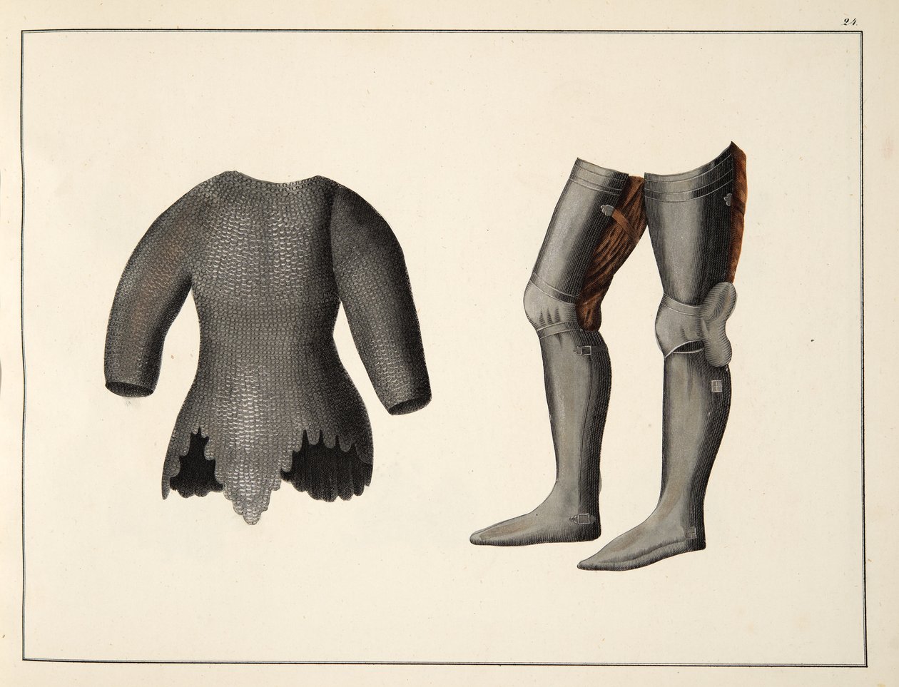 Rustning, plate fra A History of the Development and Customs of Chivalry, av Dr. Franz Kottenkamp, utgitt av Carl Hoffmann, 1842 av Friedrich Martin von Reibisch