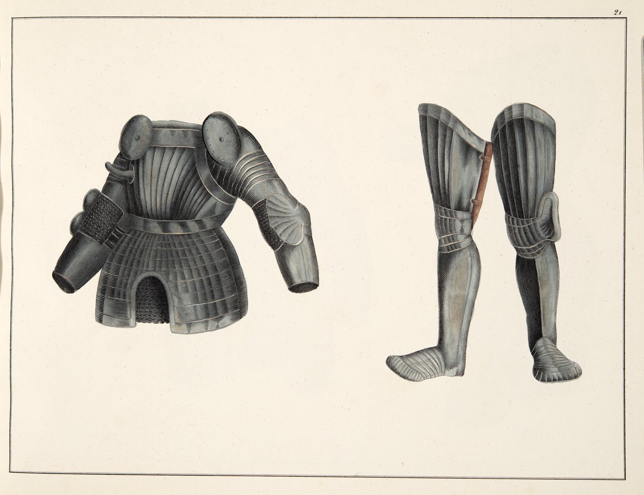 Rustning, plate fra A History of the Development and Customs of Chivalry, av Dr. Franz Kottenkamp, utgitt av Carl Hoffmann, 1842 av Friedrich Martin von Reibisch