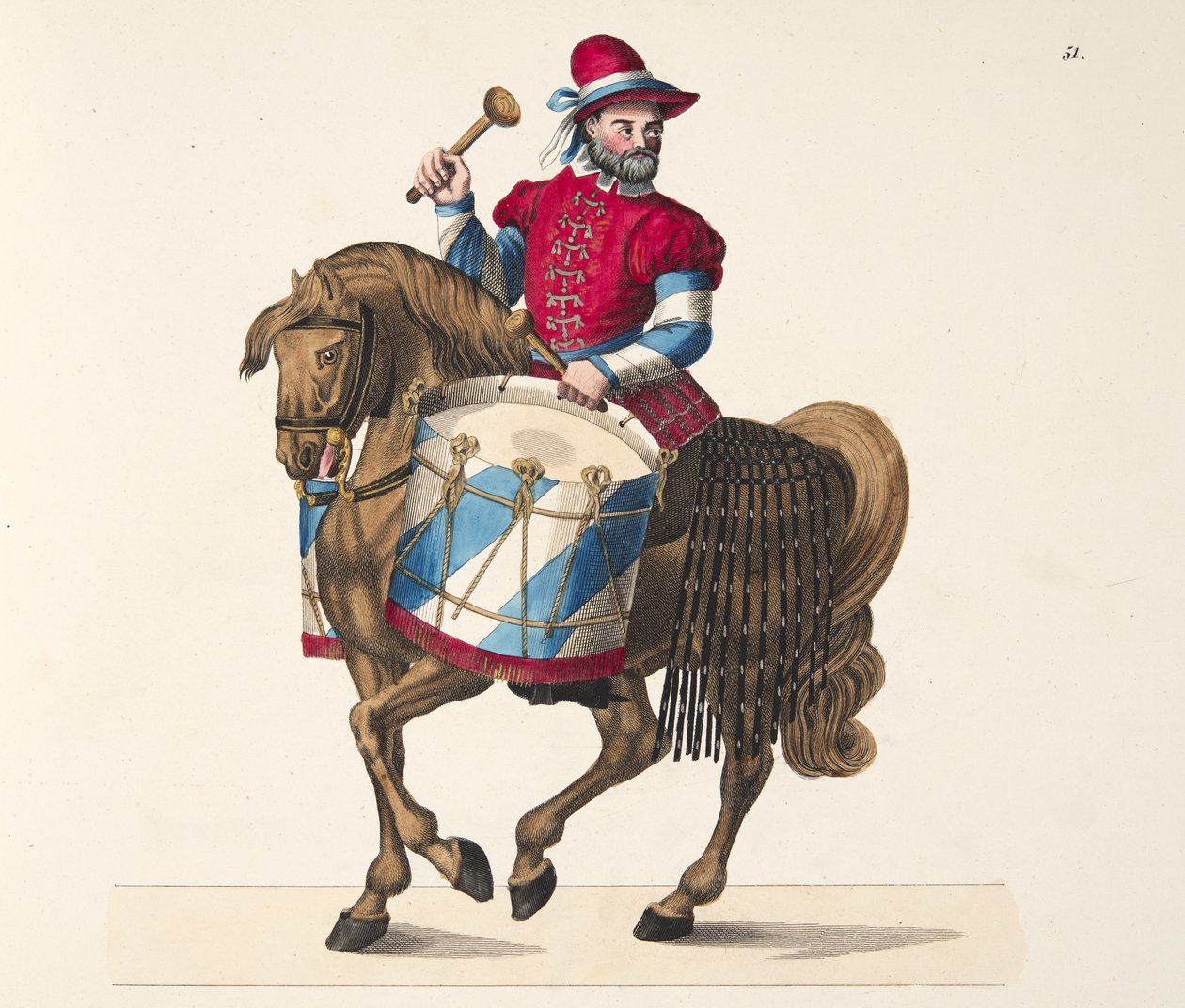 Trommeslager ved en turnering, plate fra 'A History of the Development and Customs of Chivalry', av Dr. Franz Kottenkamp, utgitt av Carl Hoffmann, 1842 av Friedrich Martin von Reibisch