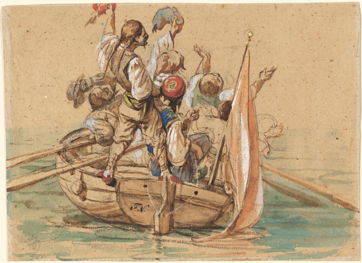 Greske sjømenn på en venetiansk kanal av Friedrich Nerly
