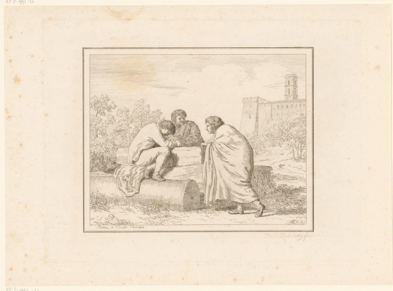 Tre unge menn Scener fra hverdagen i Italia Figur, prese dal vero, ed incise a aqua forte (serietittel) av Friedrich Rehberg