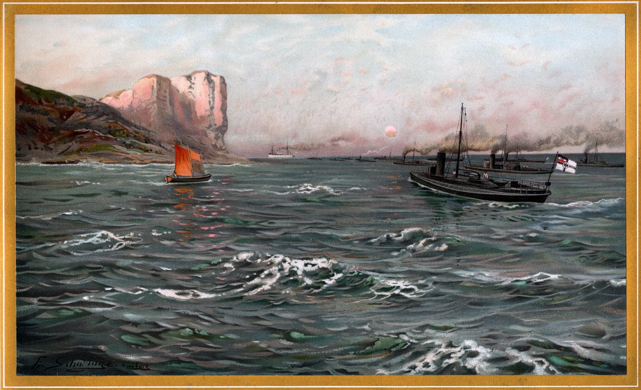 Imperial Navy Bliz med torpedobåtavdelinger ved Stubbenkammer av Friedrich Schwinge, nr10 fra G. Wislicenus, Our Navy. av Friedrich Schwinge