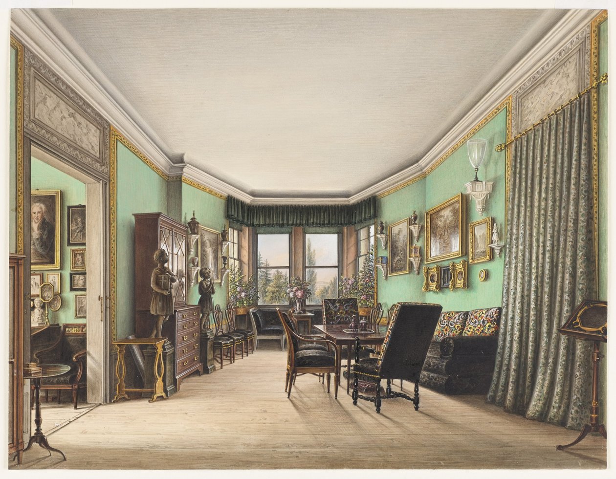 Et rom i Schloss Buchwald, ca. 1843 av Friedrich Wilhelm Klose