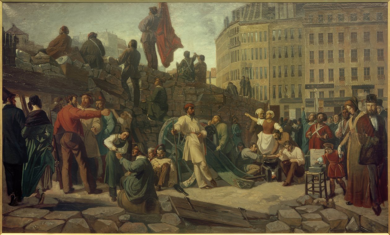 Februarrevolusjonen 1848, Paris Barrikader / Gem. Martersteig av Friedrich Wilhelm Martersteig