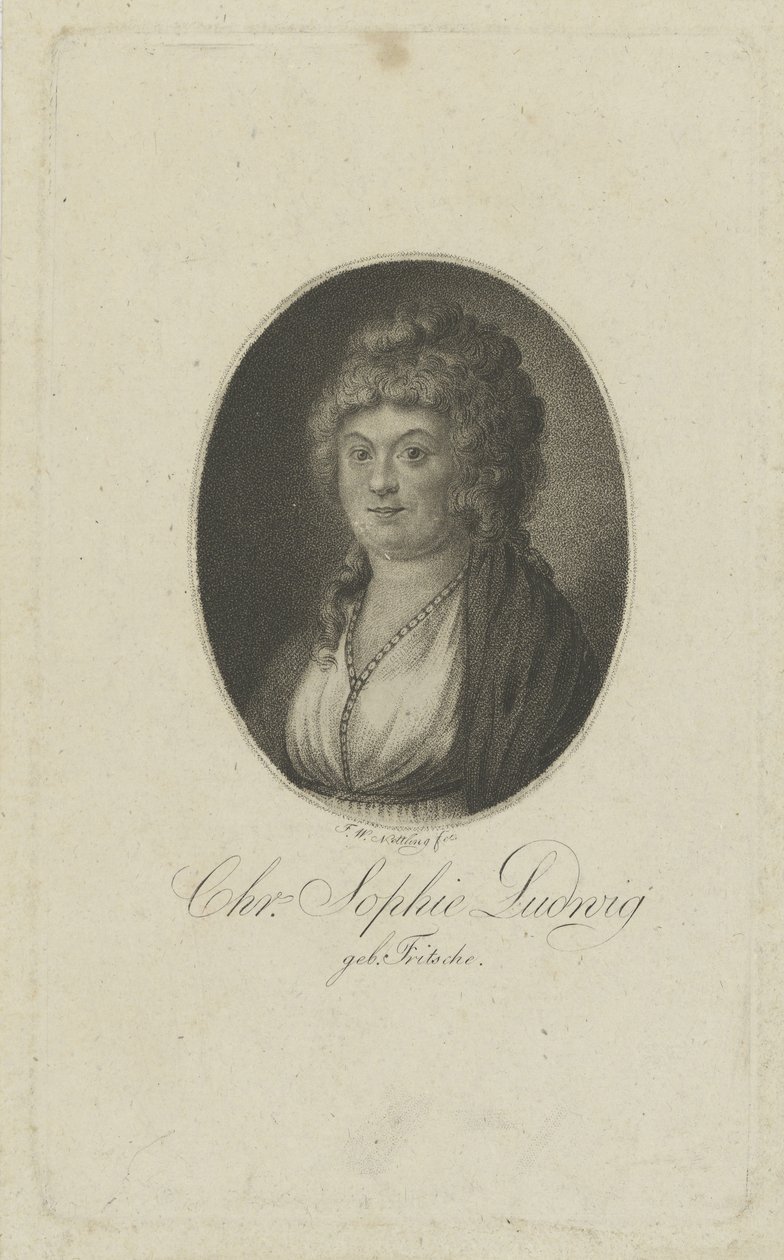 Portrett av forfatteren Christiane Sophie Ludwig, født Fritsche 1764-1815, ca. 1810 av Friedrich Wilhelm Nettling