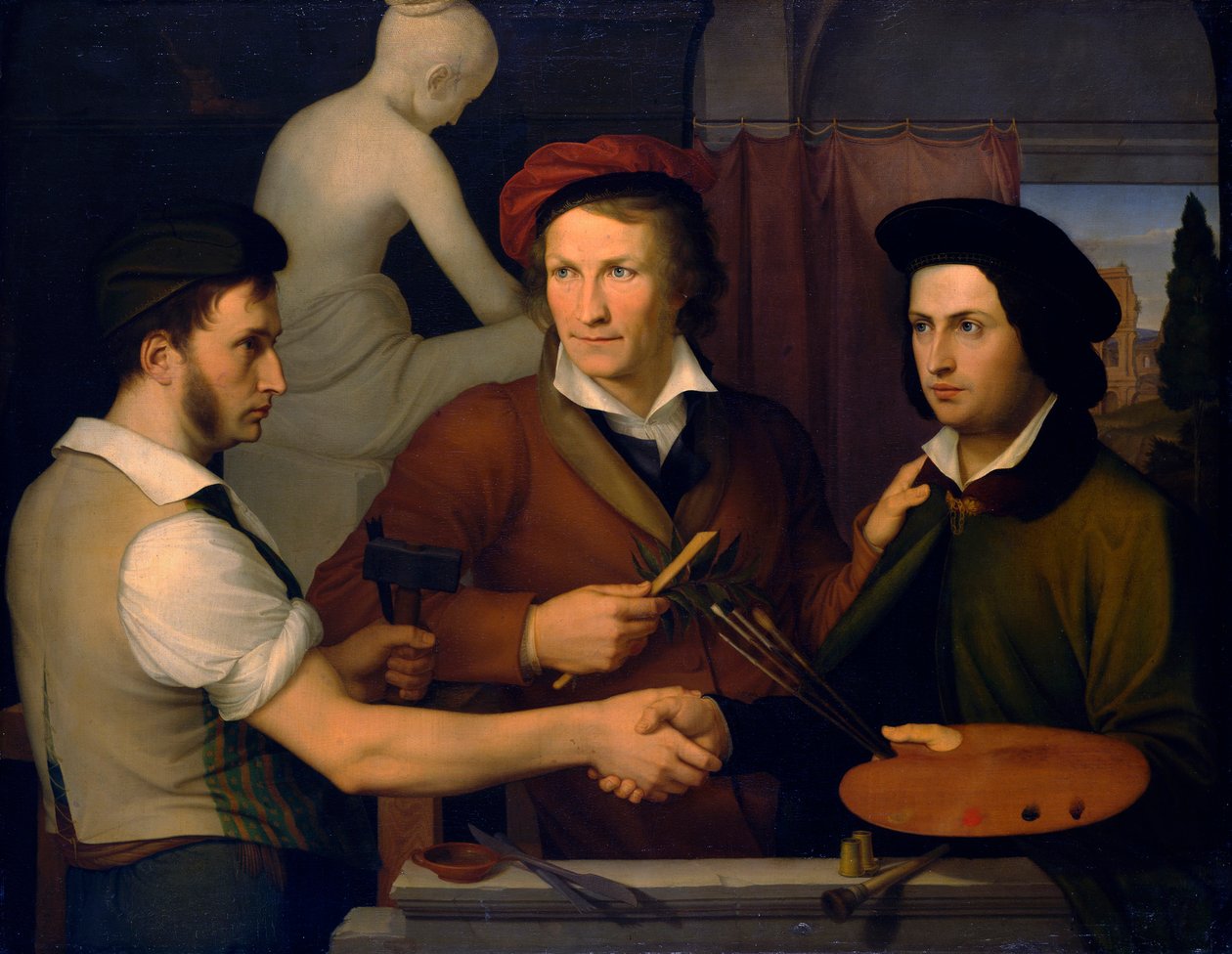 Selvportrett med broren Ridolfo og Bertel Thorvaldsen, 1815-1816. av Friedrich Wilhelm von Schadow