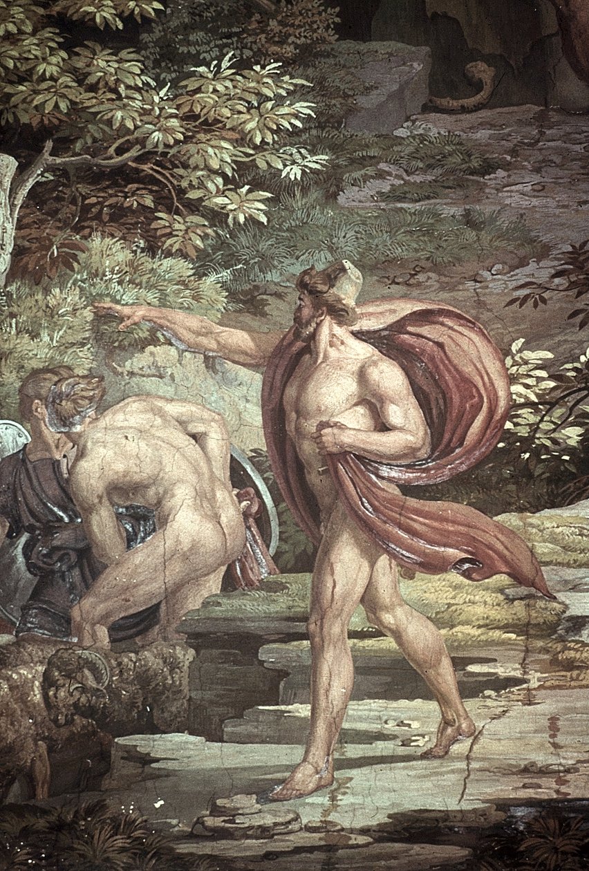 Flukt fra hulen til den blindede polyfemus, scener fra Odysseen av Friedrich the Elder Preller