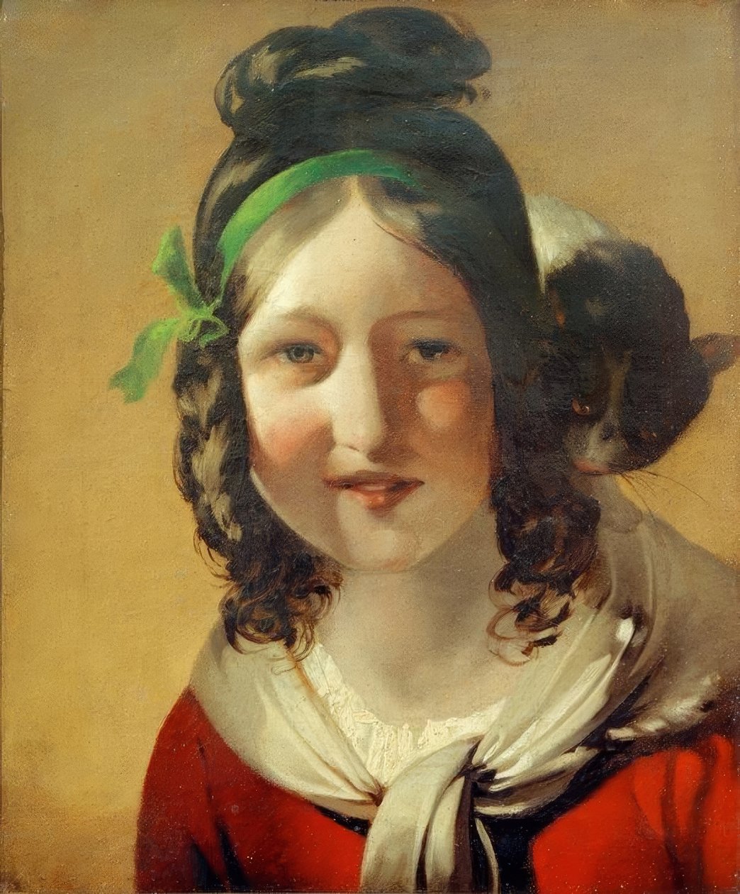 Leende jente med katt av Friedrich von Amerling