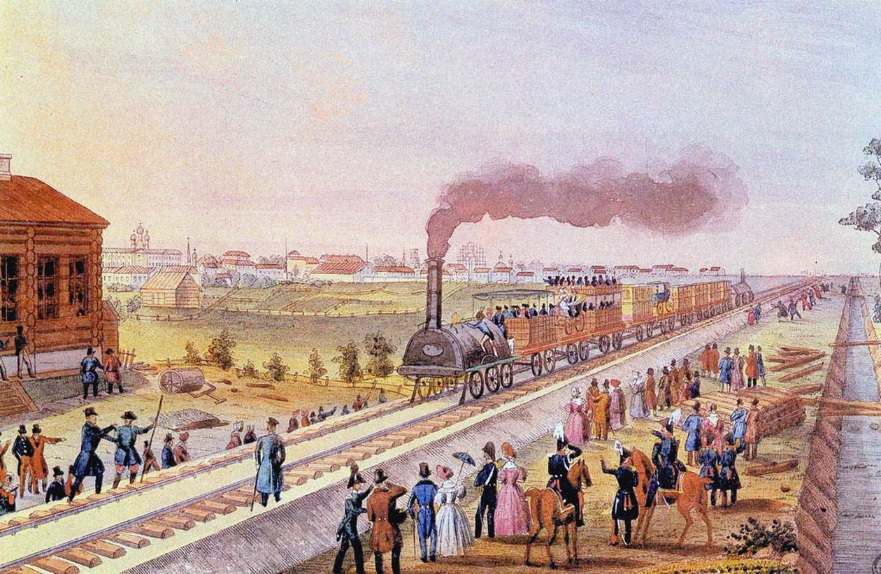Ankomst av det første toget fra St. Petersburg til Tsarskoye Selo 30. oktober 1837, 1837 av Friedrich von Martens
